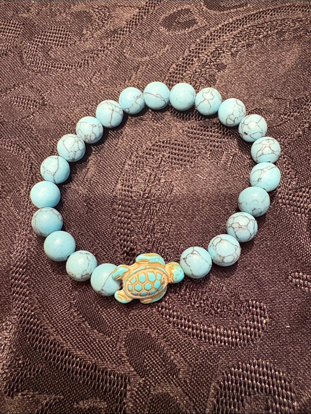 Turquoise Beaded Turtle Stretch Bracelet - Unbranded